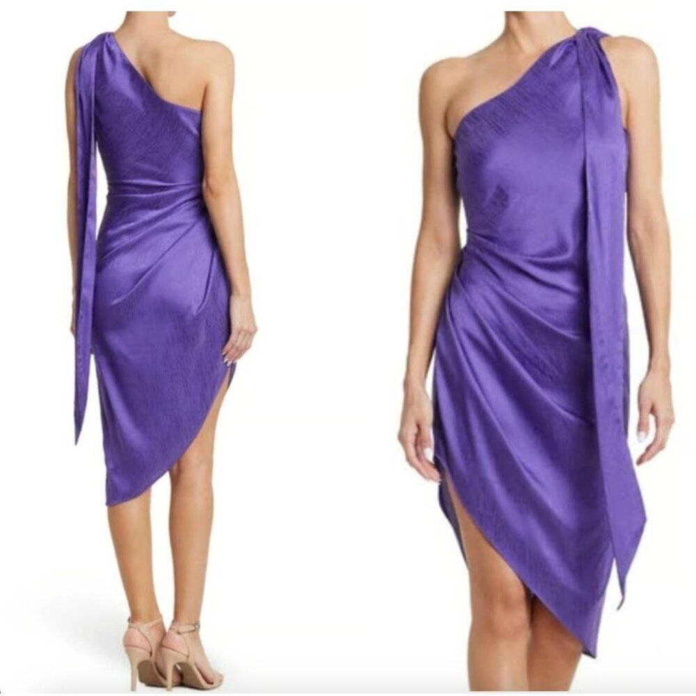 Ronny Kobo Zoey Silk One Shoulder Jacquard Mini Dress Ultra Violet Womens Size S